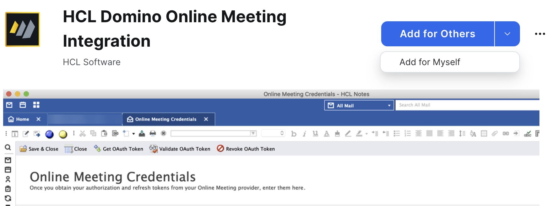 Zoom and HCL Meeting Integration Page