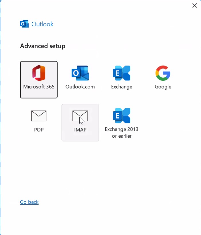Outlook - New Account - IMAP